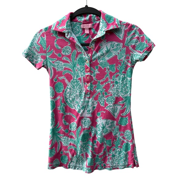 Lilly Pulitzer Tops - Lilly Pulitzer Trophy Polo Tropical Pineapple Slub Cotton Shirt Women XS